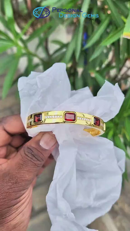 Natural Garnet Geometric Statement Bangle