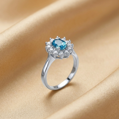 Natural Swiss Blue Topaz Petal Cluster Ring