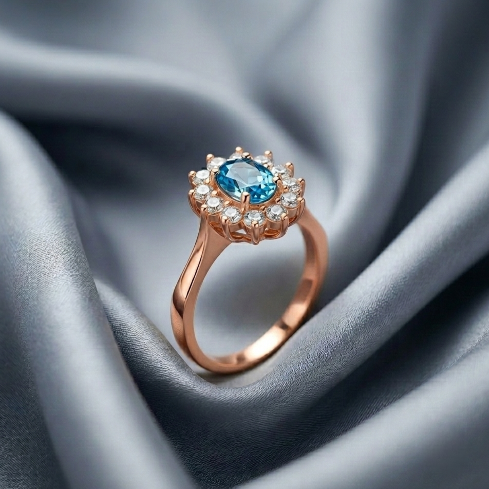 Natural Swiss Blue Topaz Petal Cluster Ring