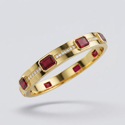 Natural Garnet Geometric Statement Bangle